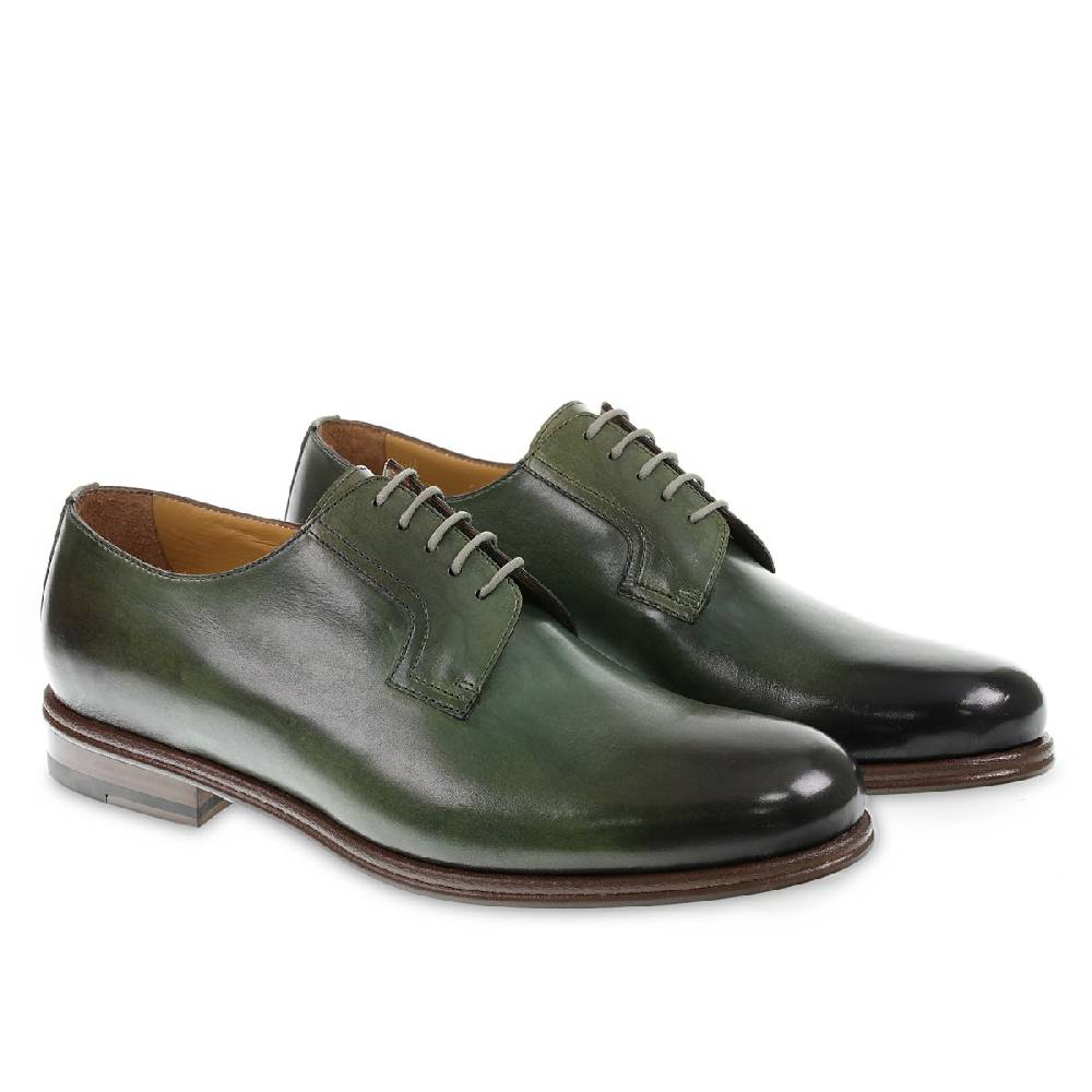 Lartigiano Del Cuoio Derby liscia in pelle di vacchetta verde tinta a mano - Fratelli Borgioli - Artigianalità Italiana Offerta