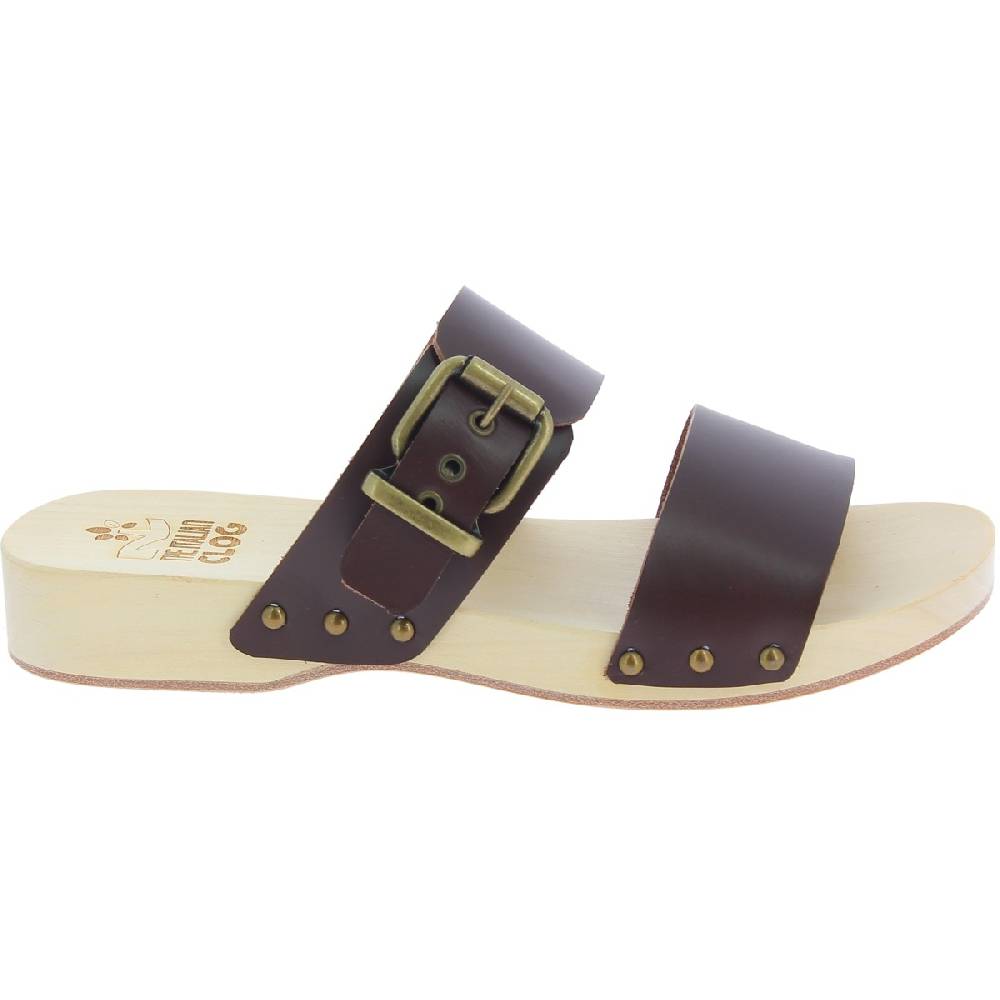 Lartigiano Del Cuoio Zoccoli da uomo con doppia fascia regolabile in pelle marrone scuro Outlet