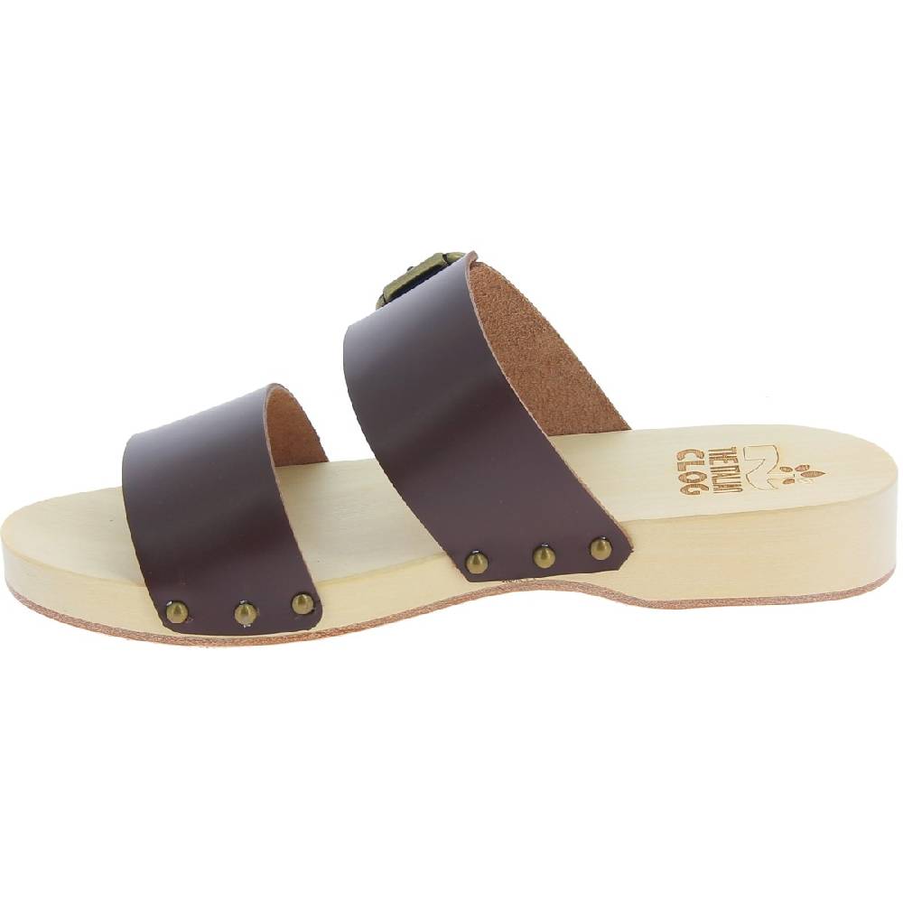Lartigiano Del Cuoio Zoccoli da uomo con doppia fascia regolabile in pelle marrone scuro Outlet