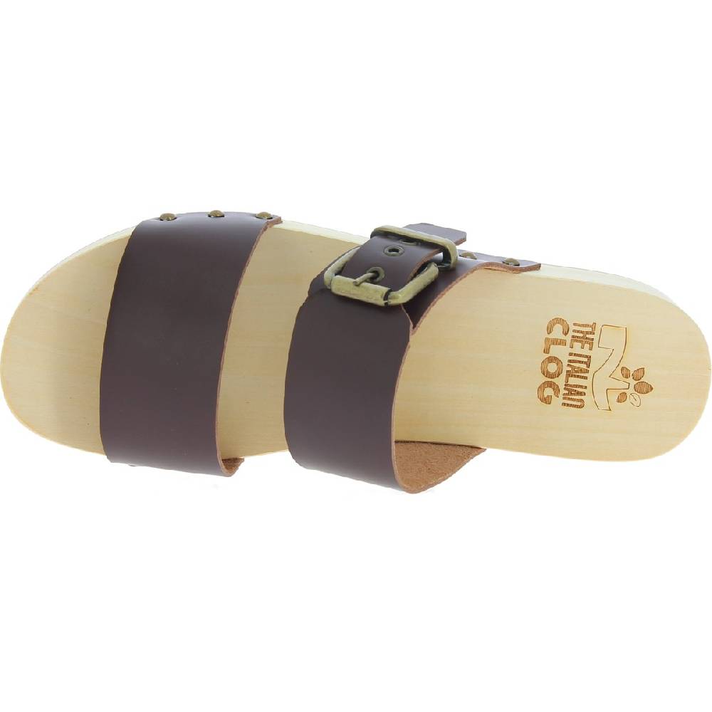 Lartigiano Del Cuoio Zoccoli da uomo con doppia fascia regolabile in pelle marrone scuro Outlet