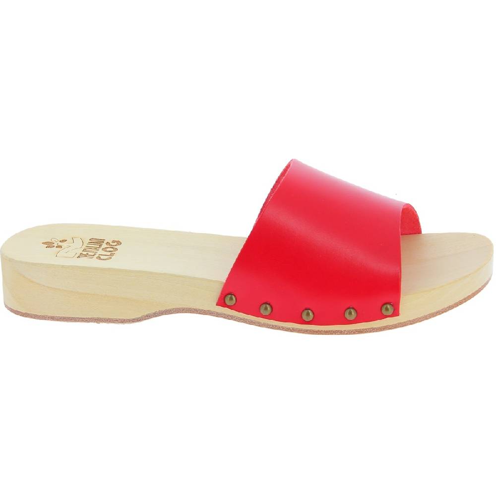 Lartigiano Del Cuoio Zoccoli di legno uomo con fascia larga in pelle rossa artigianali Offerte