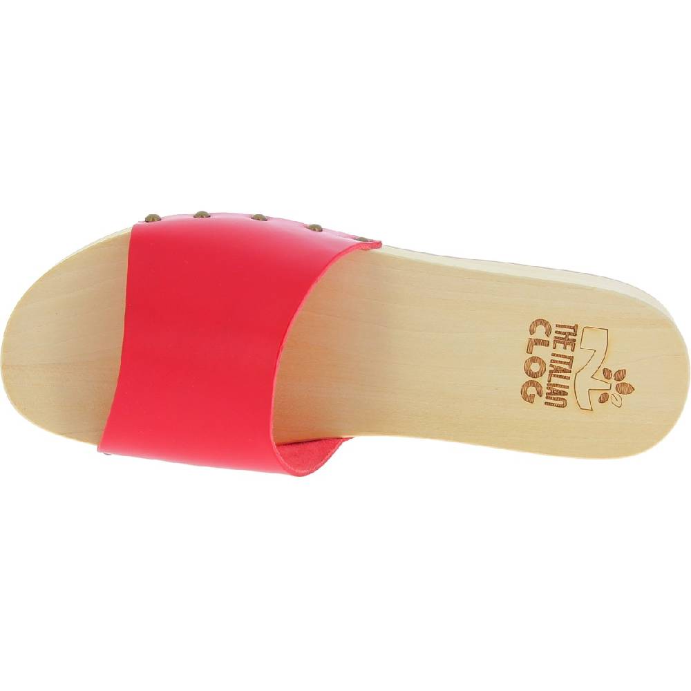 Lartigiano Del Cuoio Zoccoli di legno uomo con fascia larga in pelle rossa artigianali Offerte
