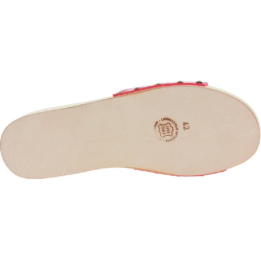 Lartigiano Del Cuoio Zoccoli di legno uomo con fascia larga in pelle rossa artigianali Offerte