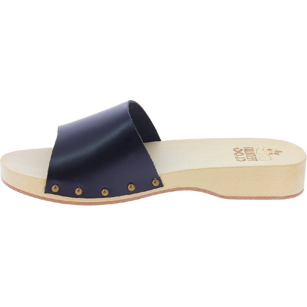 Lartigiano Del Cuoio Zoccoli di legno uomo con fascia larga in pelle nera artigianali Saldi Di Fabbrica