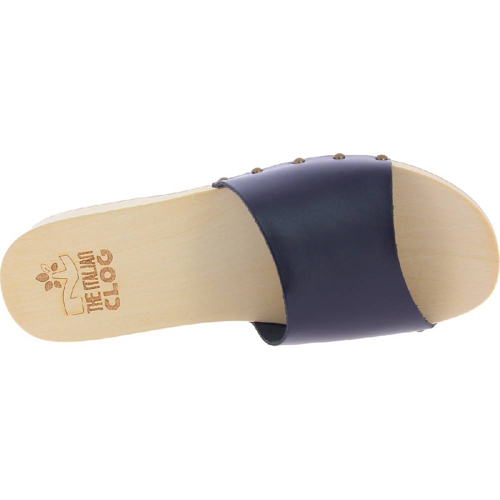 Lartigiano Del Cuoio Zoccoli di legno uomo con fascia larga in pelle nera artigianali Saldi Di Fabbrica