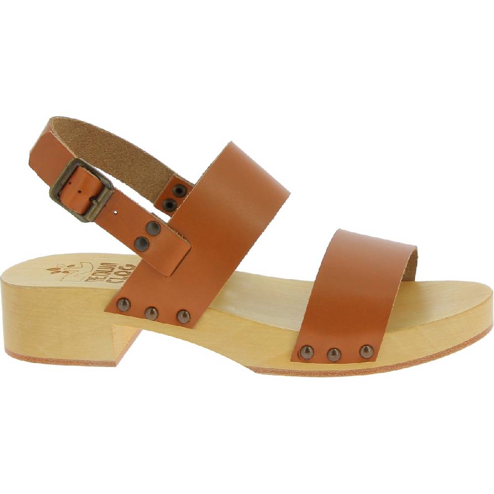 Lartigiano Del Cuoio Zoccoli in legno donna con fasce in pelle beige Italy