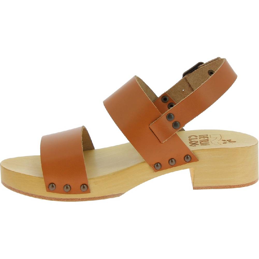 Lartigiano Del Cuoio Zoccoli in legno donna con fasce in pelle beige Italy