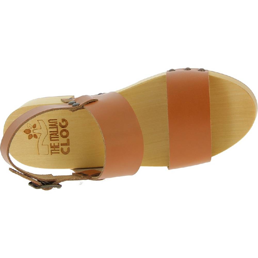 Lartigiano Del Cuoio Zoccoli in legno donna con fasce in pelle beige Italy
