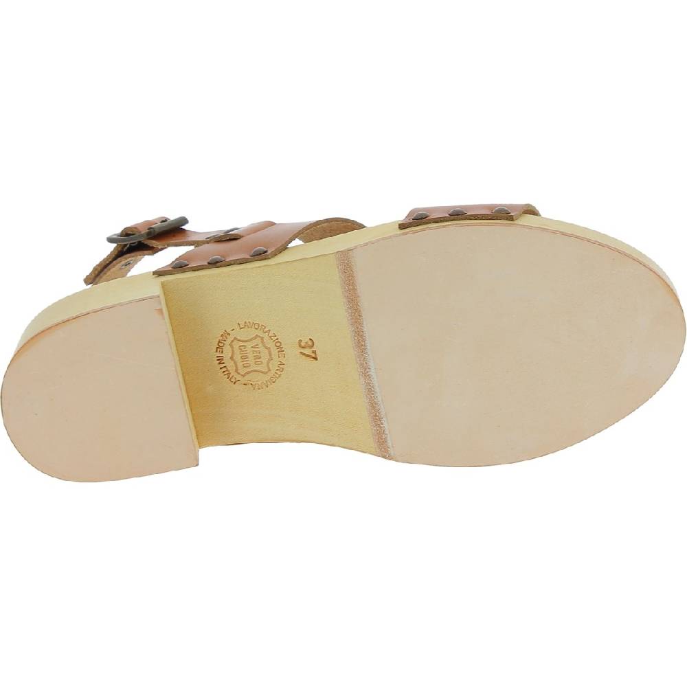 Lartigiano Del Cuoio Zoccoli in legno donna con fasce in pelle beige Italy