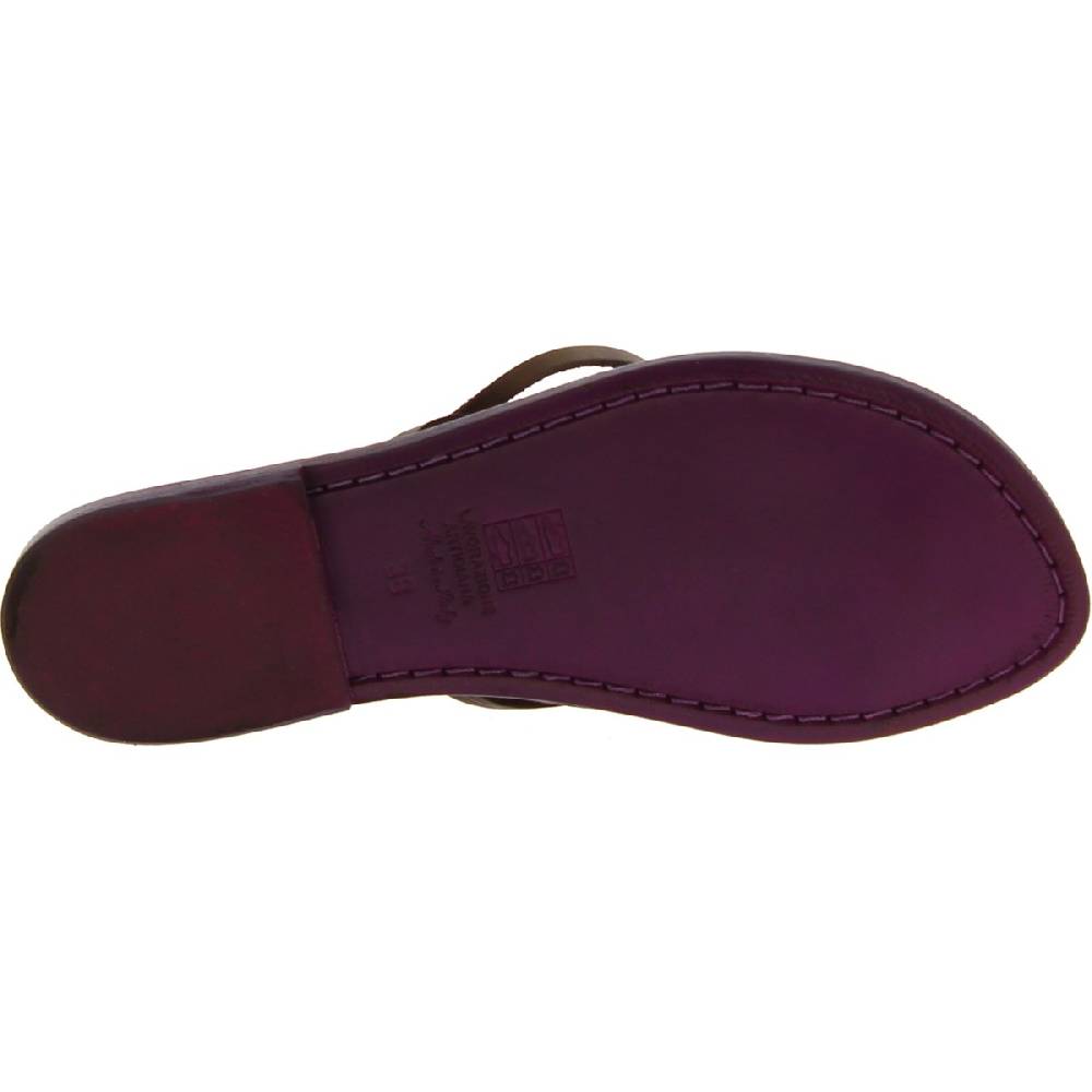 Lartigiano Del Cuoio Sandali alla schiava artigianali in pelle color prugna In Linea