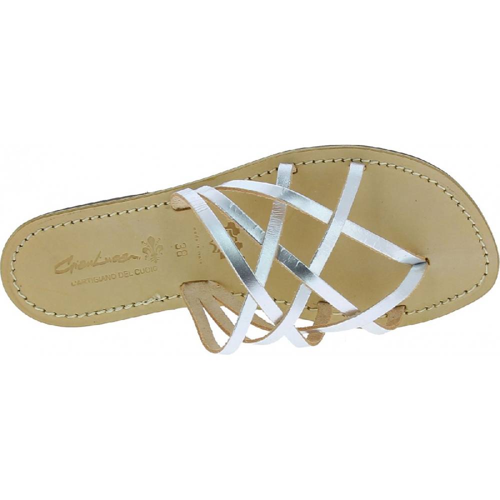 Lartigiano Del Cuoio Ciabatte infradito donna fatti a mano in pelle intrecciata color argento Promozione