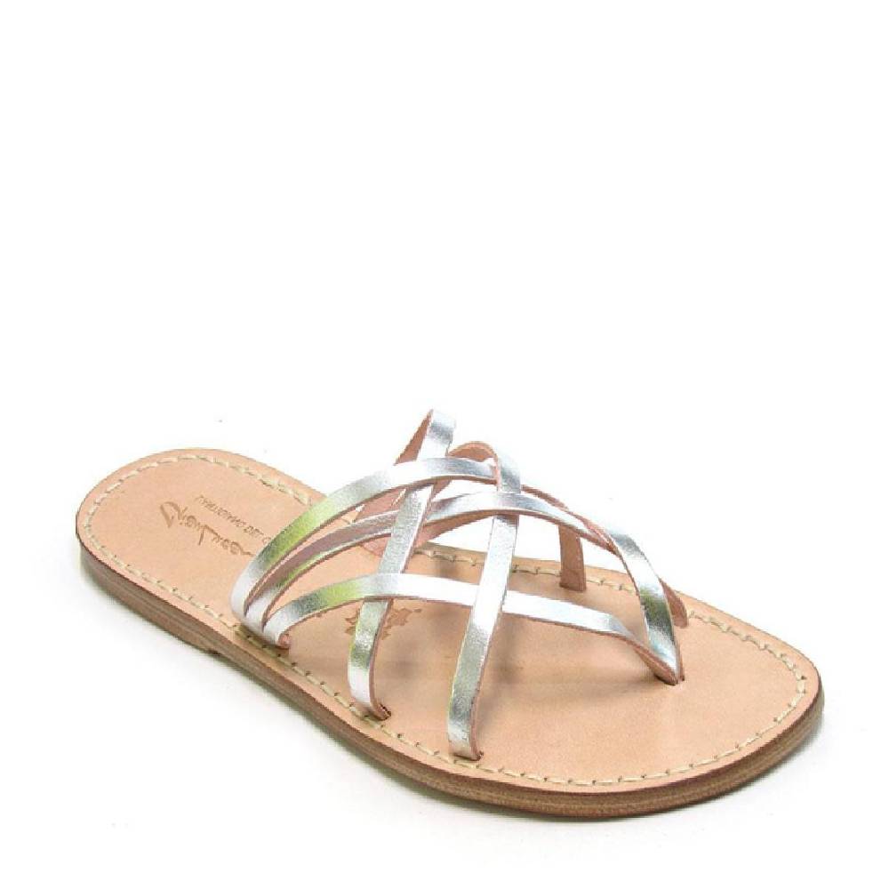 Lartigiano Del Cuoio Ciabatte infradito donna fatti a mano in pelle intrecciata color argento Promozione