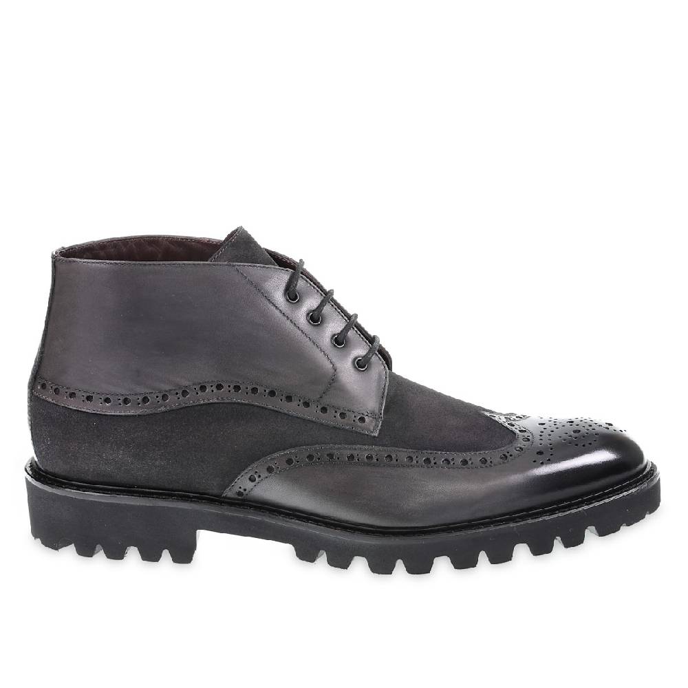 Lartigiano Del Cuoio Stivaletto con le bucature in stile country in pelle e camoscio grigio scuro - Fratelli Borgioli Sottocosto