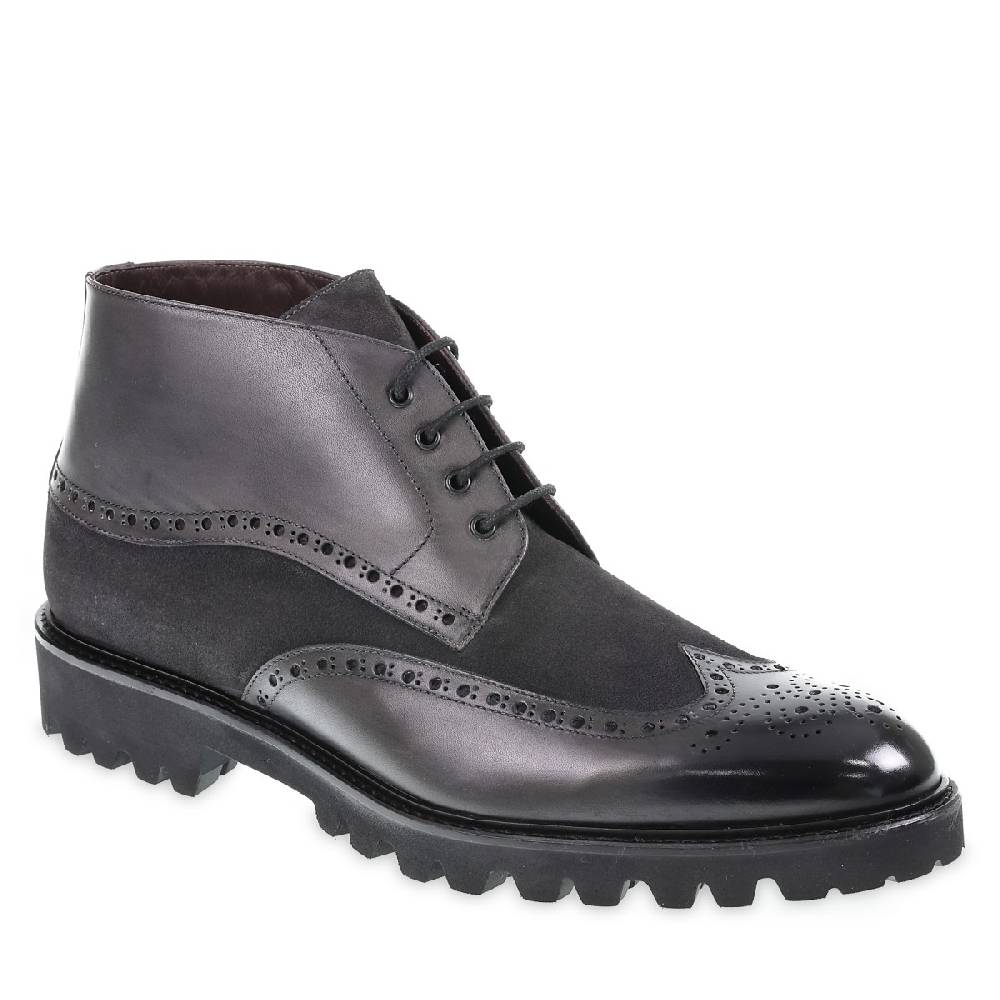 Lartigiano Del Cuoio Stivaletto con le bucature in stile country in pelle e camoscio grigio scuro - Fratelli Borgioli Sottocosto