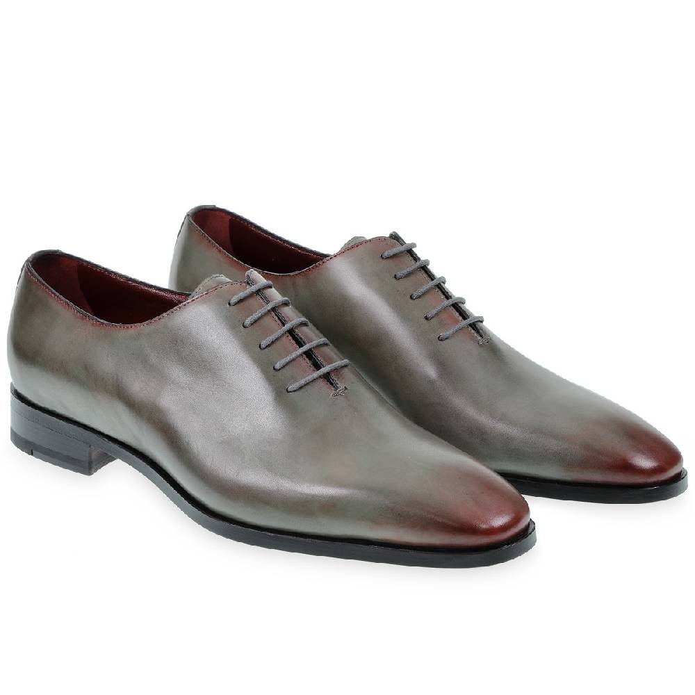 Lartigiano Del Cuoio Scarpe Oxford da uomo in pelle grigia tinta a mano con sfumature bordò Online