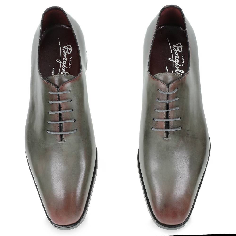 Lartigiano Del Cuoio Scarpe Oxford da uomo in pelle grigia tinta a mano con sfumature bordò Online