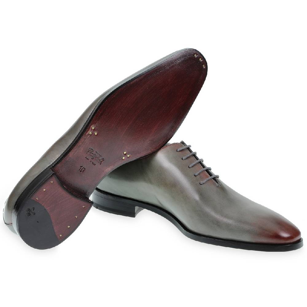 Lartigiano Del Cuoio Scarpe Oxford da uomo in pelle grigia tinta a mano con sfumature bordò Online