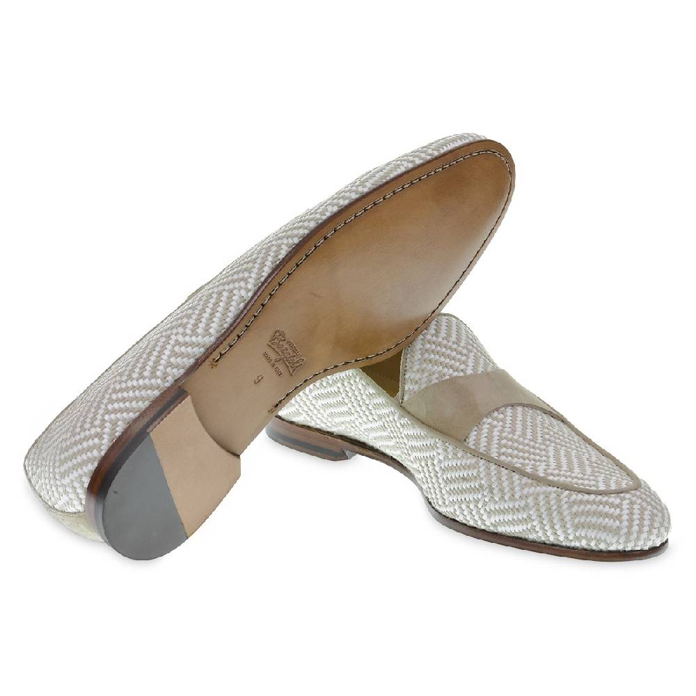 Lartigiano Del Cuoio Mocassino penny in camoscio e tessuto intrecciato bianco e beige Outlet