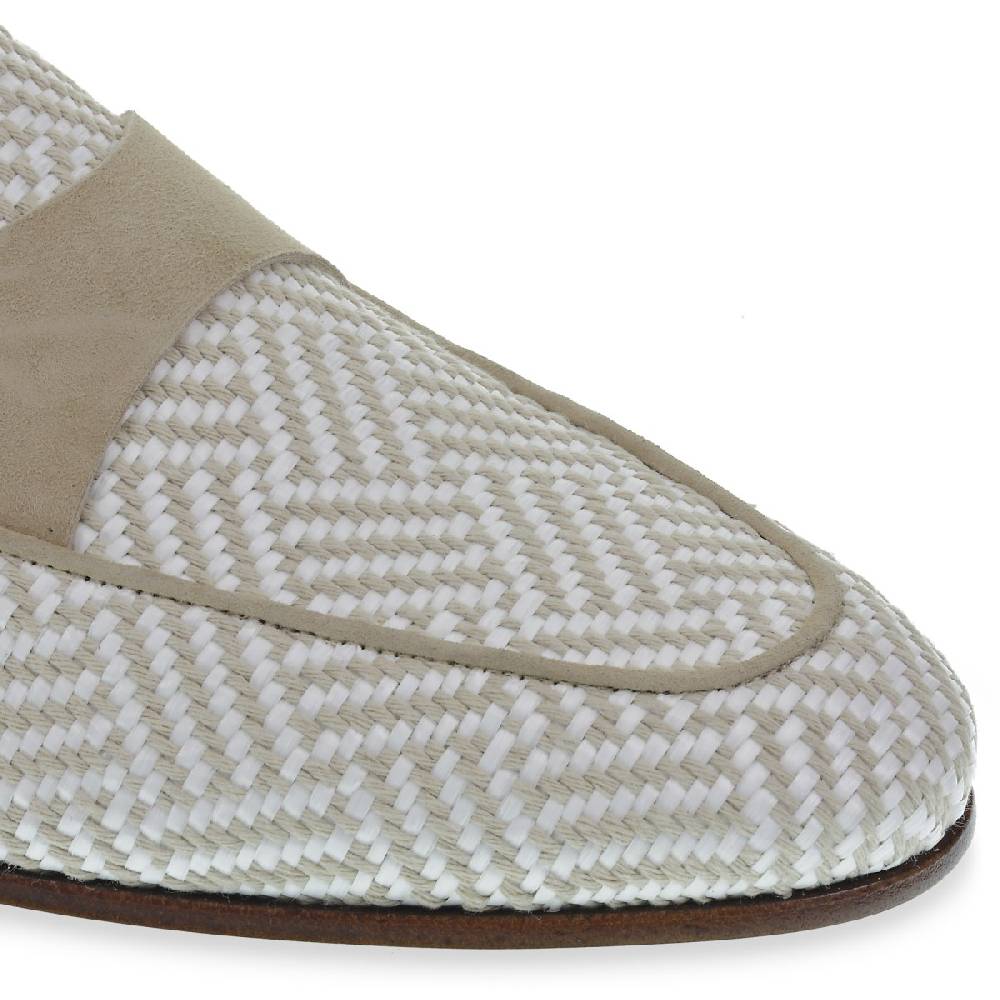 Lartigiano Del Cuoio Mocassino penny in camoscio e tessuto intrecciato bianco e beige Outlet