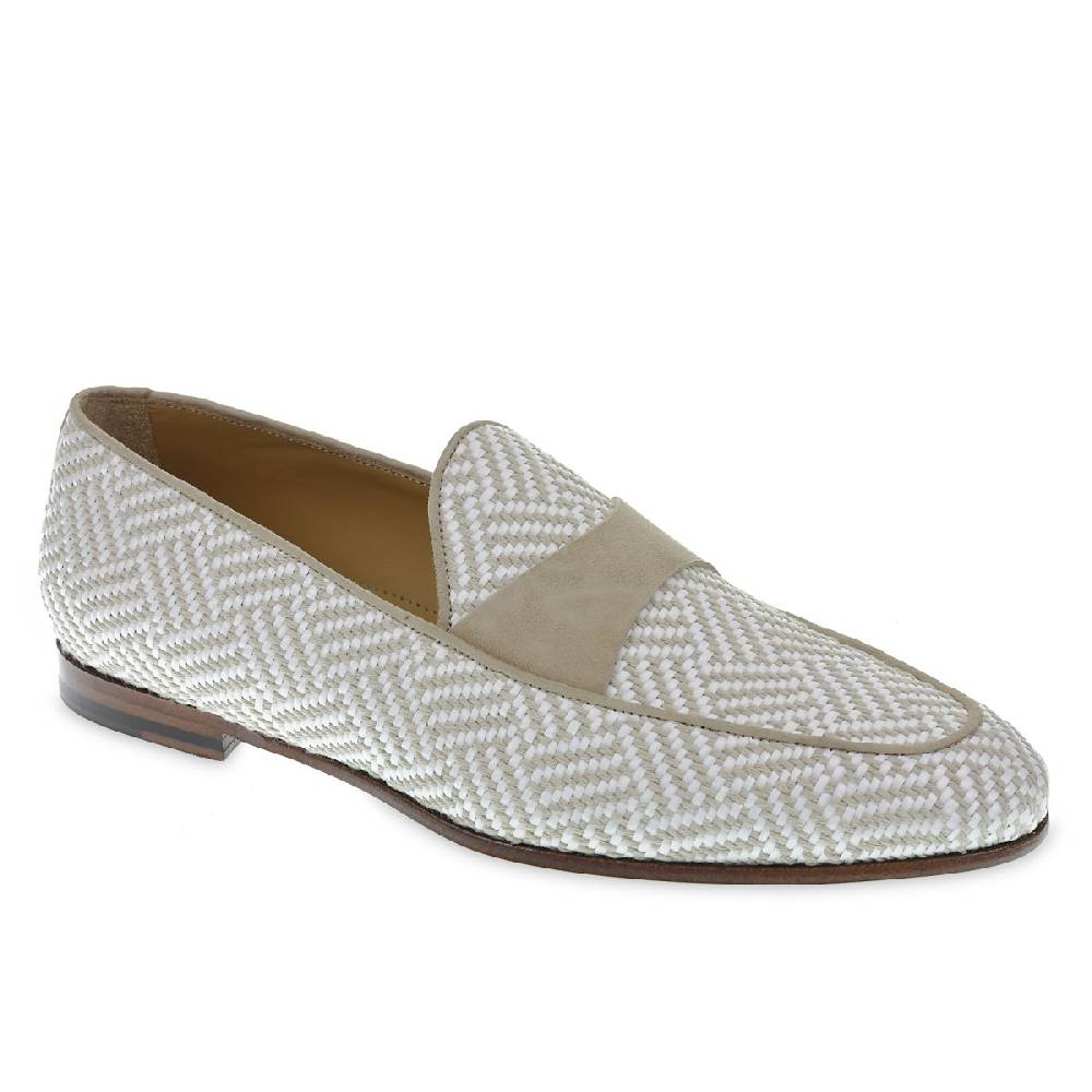 Lartigiano Del Cuoio Mocassino penny in camoscio e tessuto intrecciato bianco e beige Outlet