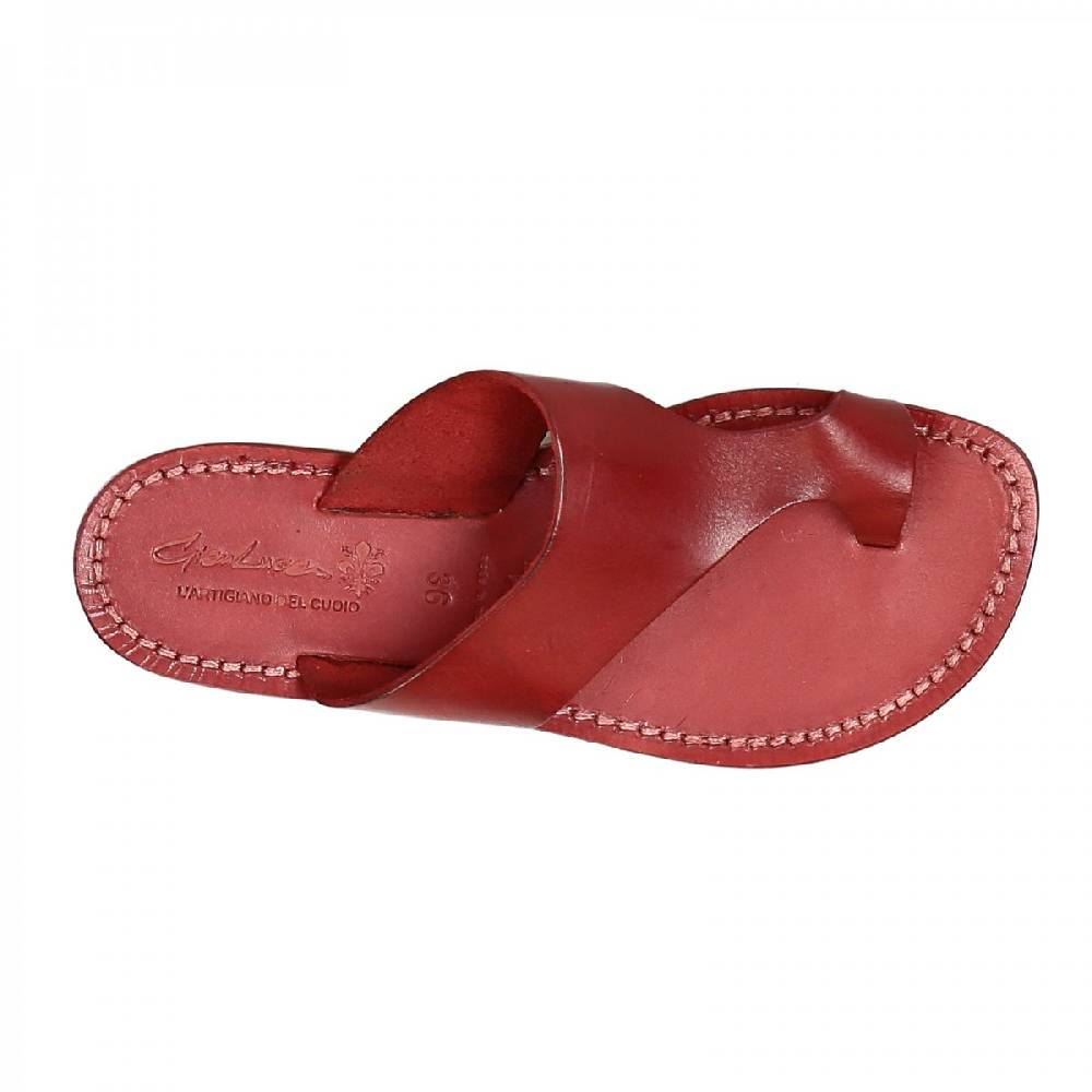 Lartigiano Del Cuoio Ciabatte infradito donna in pelle rosso artigianali Vendite Flash
