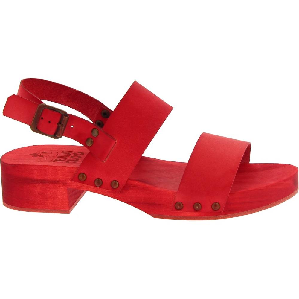 Lartigiano Del Cuoio Sabot donna rosso in legno artigianali con fascia in pelle Nuova