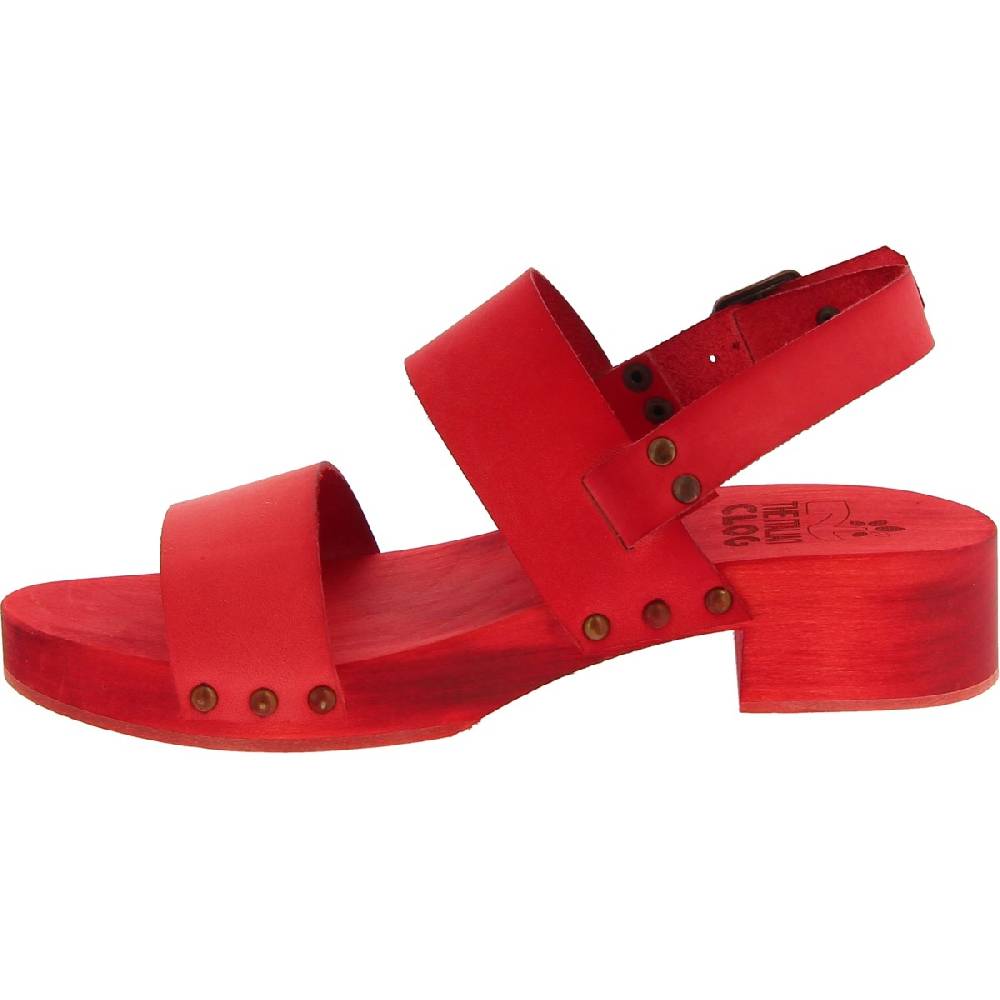 Lartigiano Del Cuoio Sabot donna rosso in legno artigianali con fascia in pelle Nuova