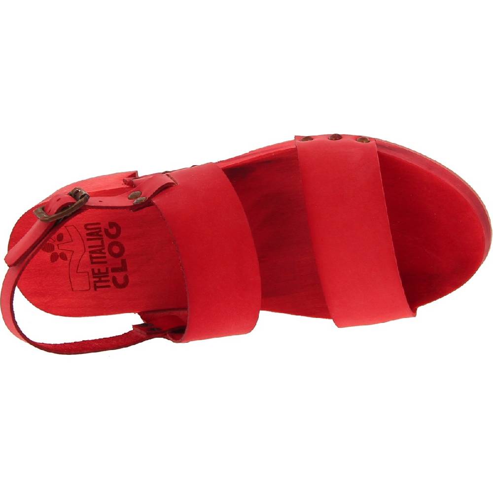 Lartigiano Del Cuoio Sabot donna rosso in legno artigianali con fascia in pelle Nuova