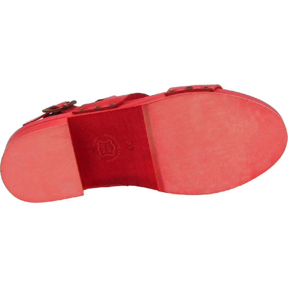 Lartigiano Del Cuoio Sabot donna rosso in legno artigianali con fascia in pelle Nuova