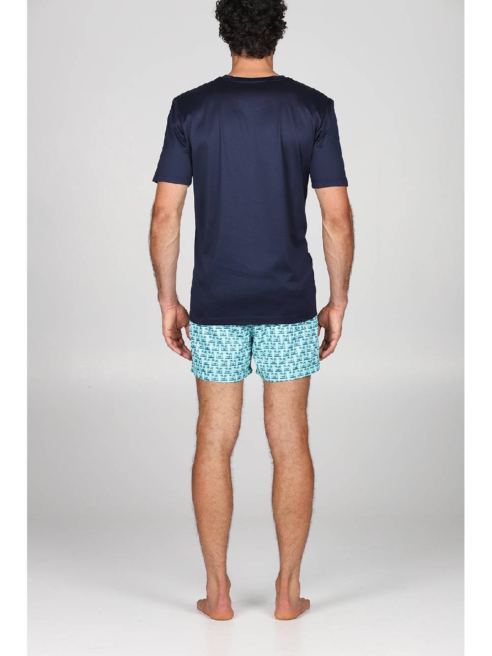 Julipet T-shirt in jersey di puro cotone blu, con stampa piazzata "palme" Pezzi Unici