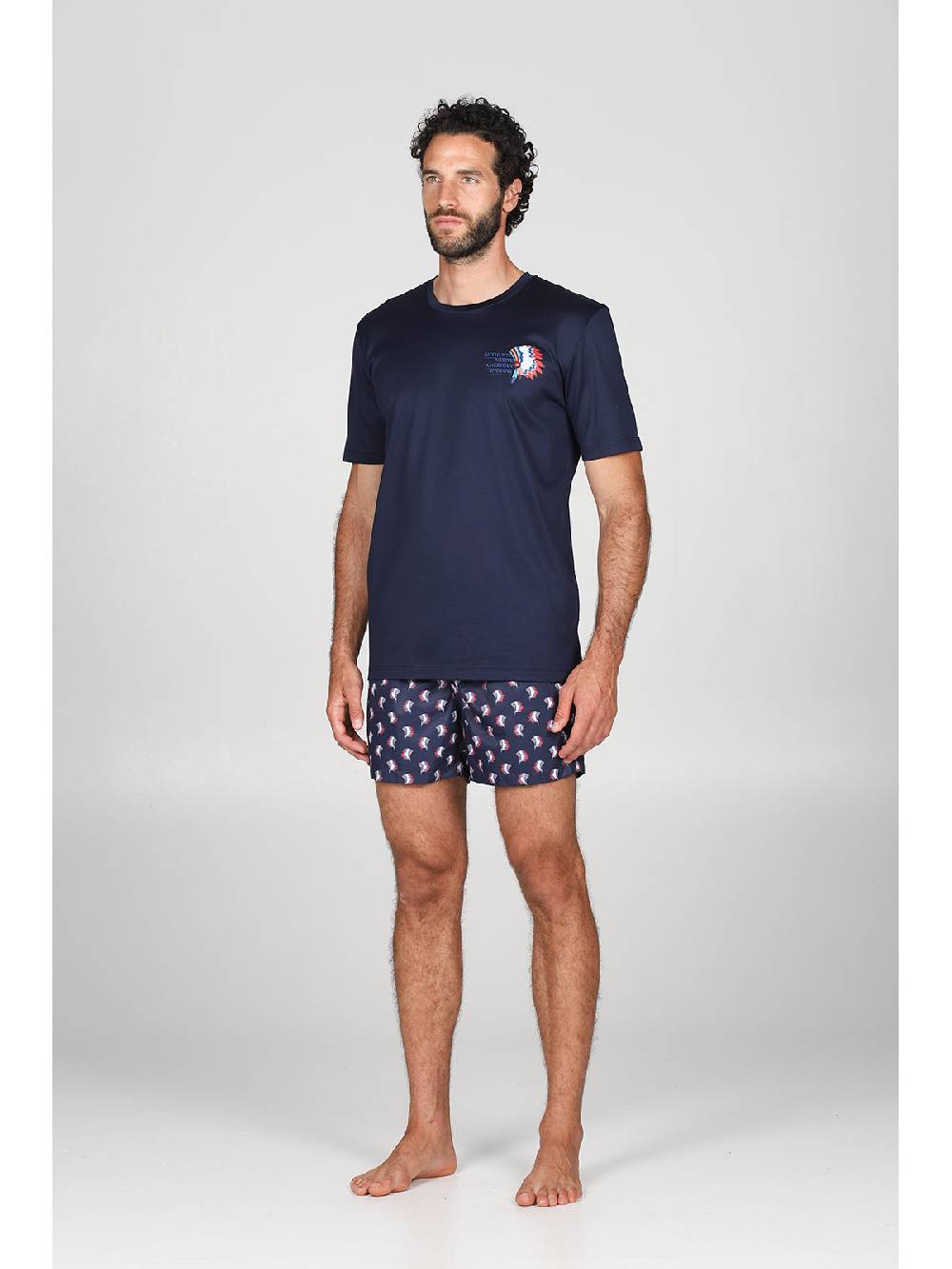Julipet T-shirt in jersey di puro cotone blu, con stampa piazzata "indiano" Soddisfazione Garantita