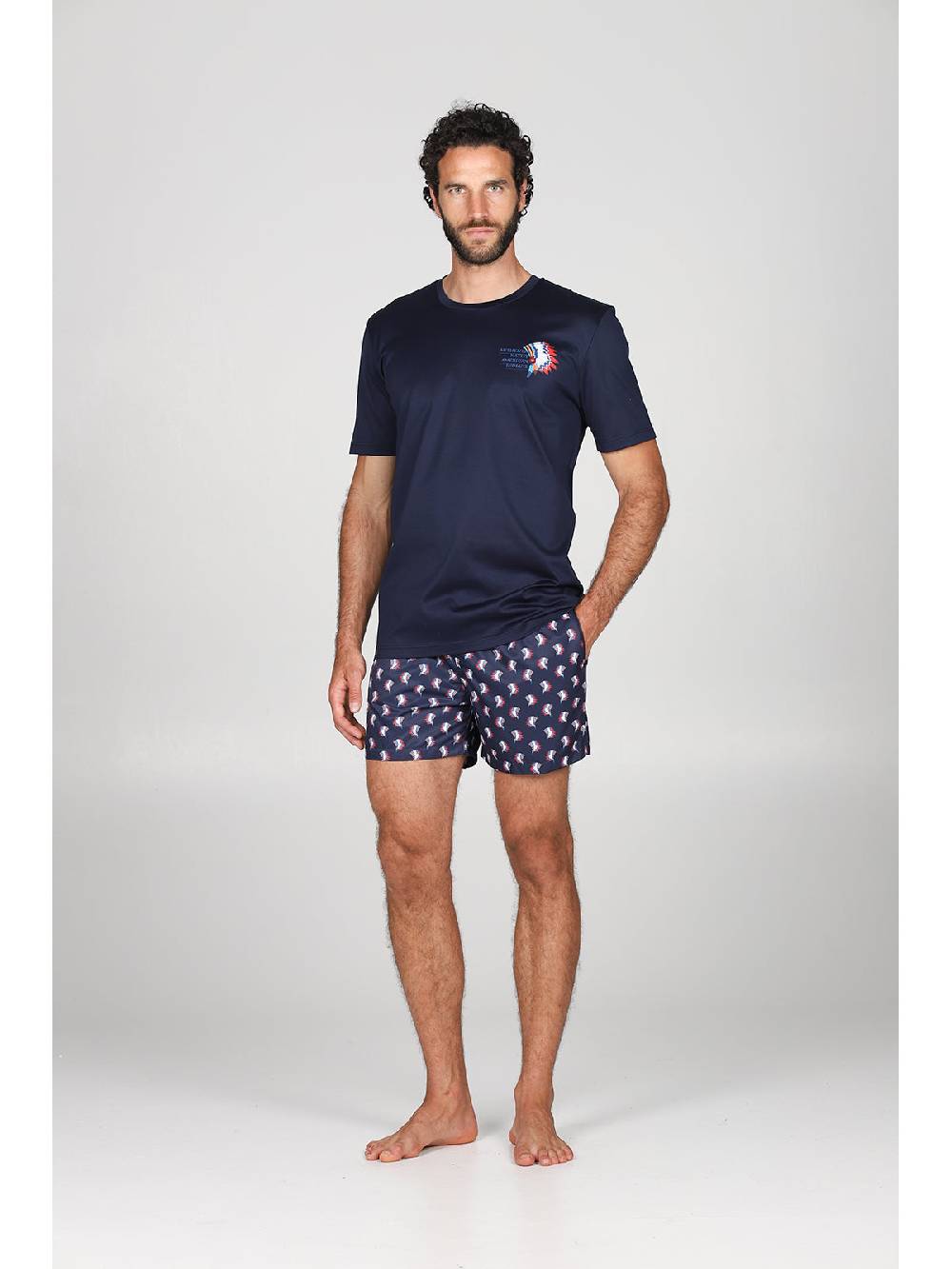 Julipet T-shirt in jersey di puro cotone blu, con stampa piazzata "indiano" Soddisfazione Garantita
