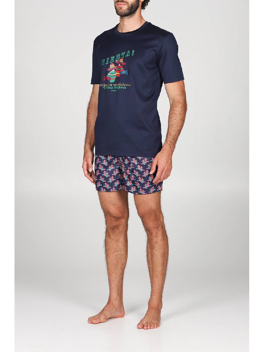 Julipet T-shirt in jersey di puro cotone blu, con stampa piazzata "siesta" Qualità Garantita