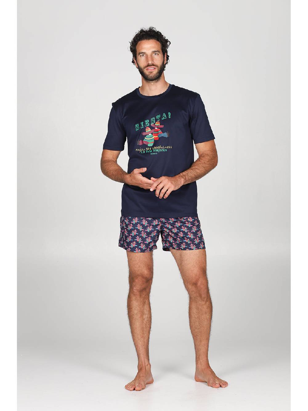 Julipet T-shirt in jersey di puro cotone blu, con stampa piazzata "siesta" Qualità Garantita