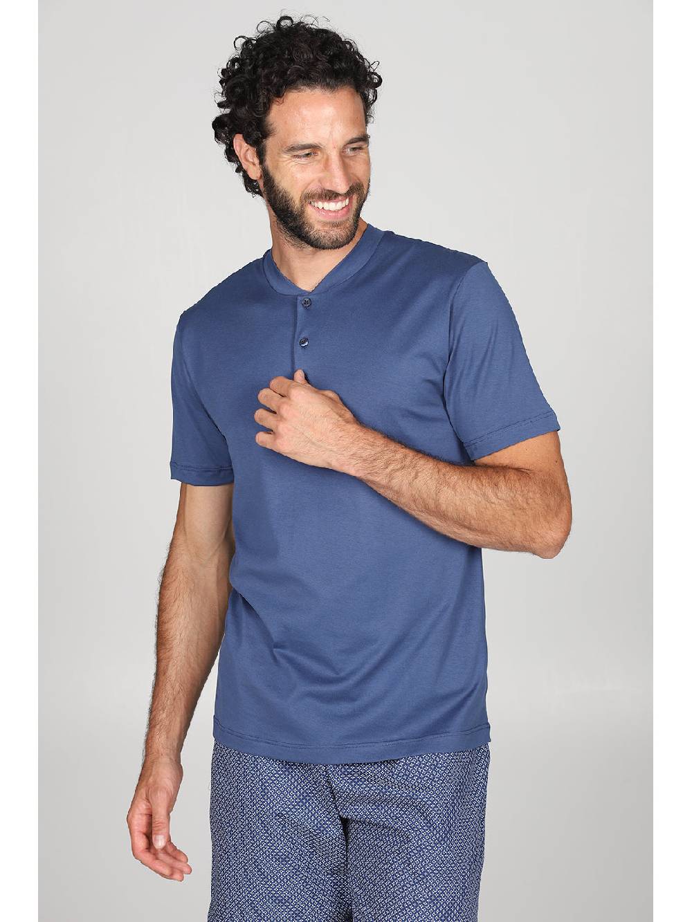 Julipet Pigiama a serafino in jersey e popeline di puro cotone blu Promozione Limitata