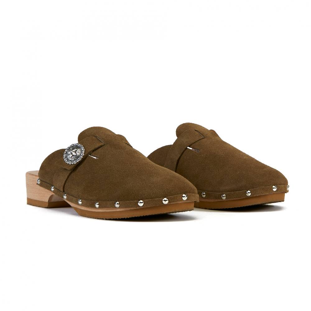 Kate Cate ALLEGRA CLOGS KAKI SUEDE CALFSKIN Offerta temporanea