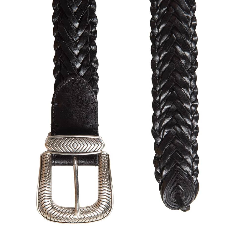 Kate Cate TEX MEX BRAID BELT BLACK LEATHER Outlet