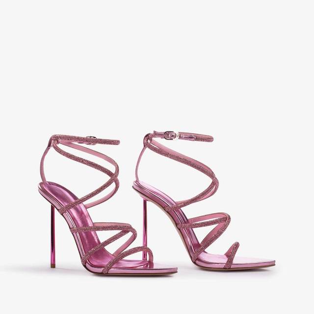 Le Silla Sandalo con fasce incrociate effetto pavé di Cristalli rosa dea Sottocosto