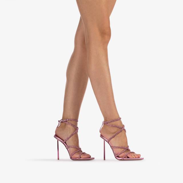 Le Silla Sandalo con fasce incrociate effetto pavé di Cristalli rosa dea Sottocosto
