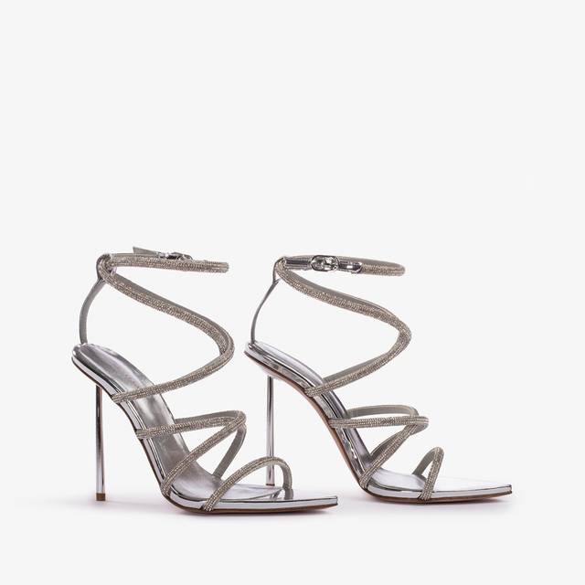 Le Silla Sandalo con fasce incrociate effetto pavé di Cristalli argento Offerta