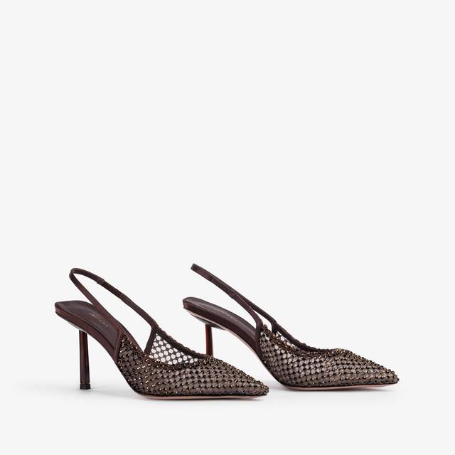 Le Silla Slingback gioiello rete marrone fondente Saldi Di Fabbrica