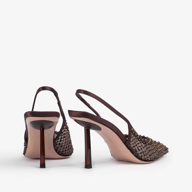 Le Silla Slingback gioiello rete marrone fondente Saldi Di Fabbrica