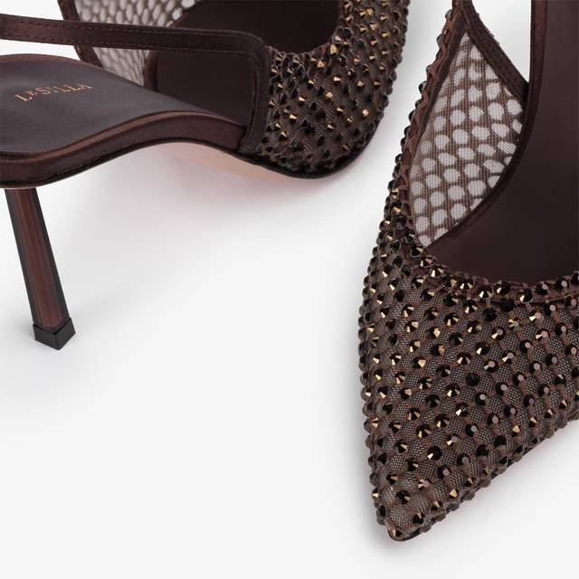 Le Silla Slingback gioiello rete marrone fondente Saldi Di Fabbrica