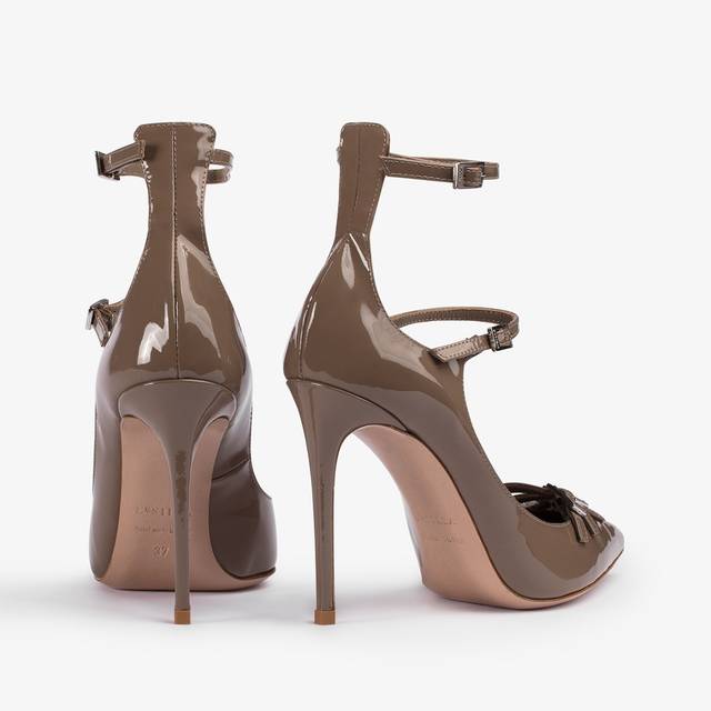 Le Silla Décolleté con listini vernice grigia sesamo Online