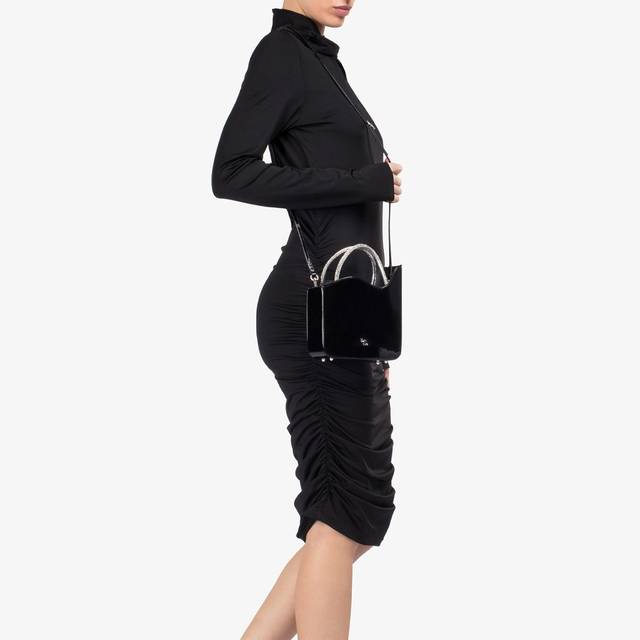 Le Silla Small bag vernice nera e Cristalli Vendita Calda