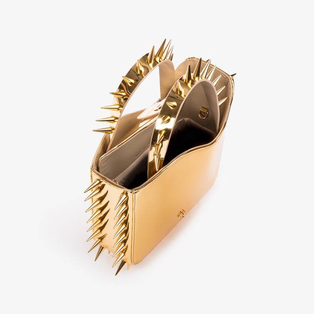 Le Silla Small bag metallizzata oro pepita con borchie Saldi Di Fabbrica