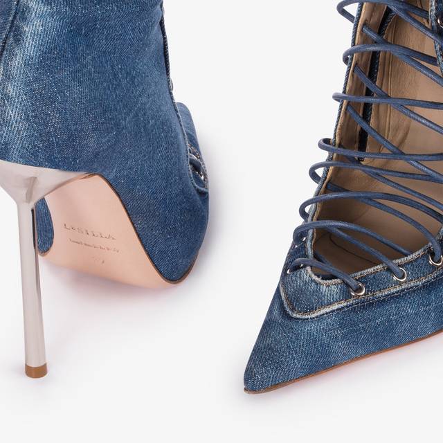 Le Silla Stivale al ginocchio con stringhe denim blu Sottocosto