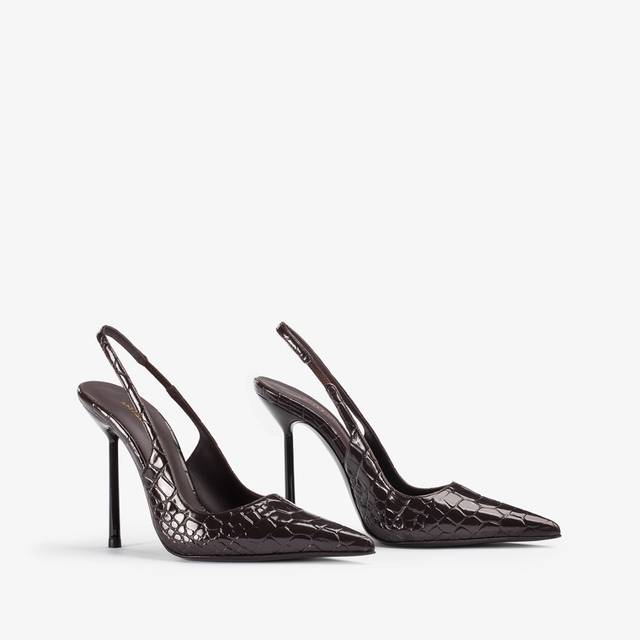Le Silla Slingback stampa coccodrillo marrone fondente Negozio