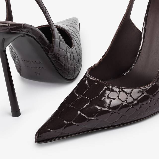 Le Silla Slingback stampa coccodrillo marrone fondente Negozio