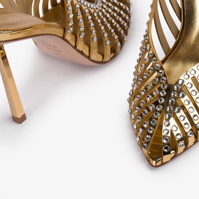 Le Silla Slingback gioiello con listini metallizzata oro pepita e Cristalli Nuova